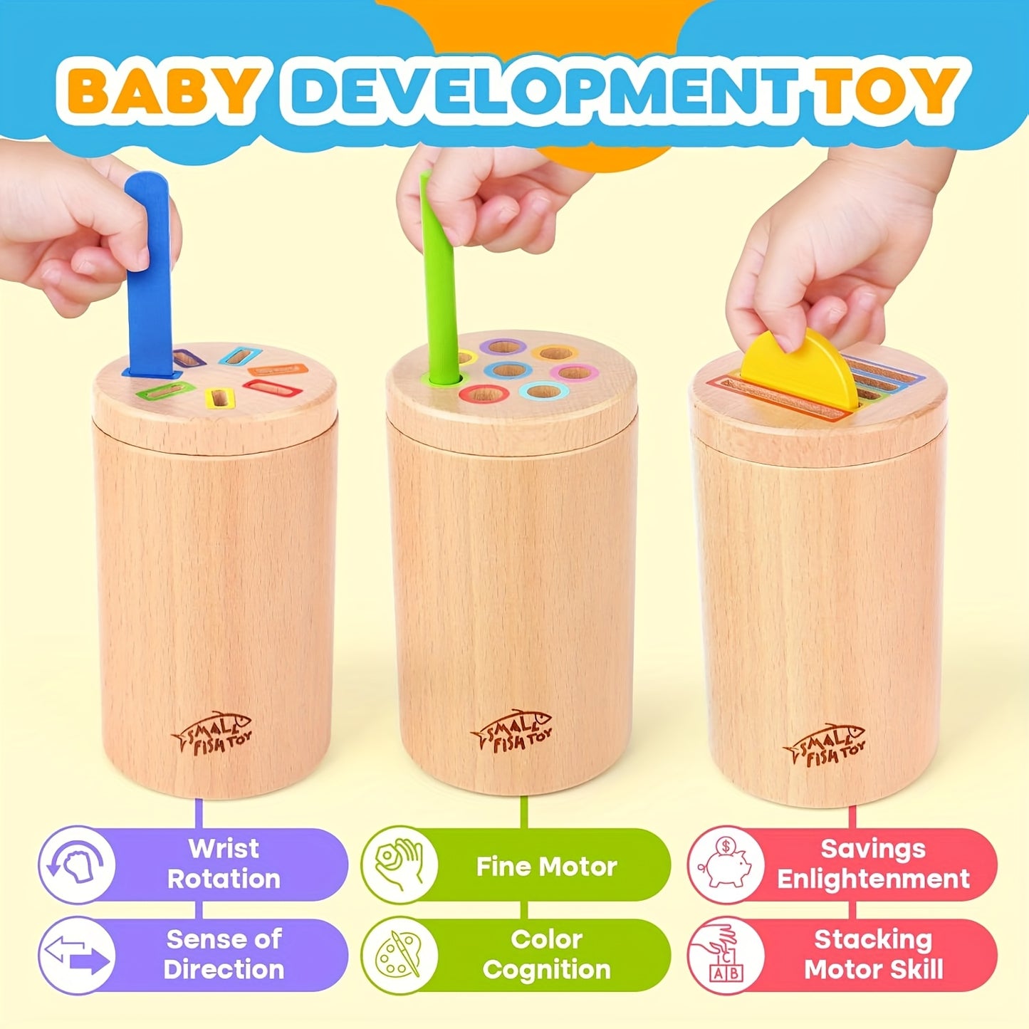 🌈 3-in-1 Wooden Toddler Learning Toy