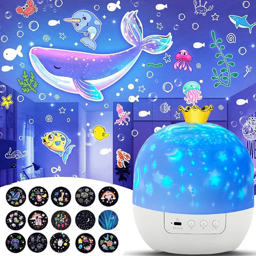 👑 Crown Star Projector Night Light – Rotating Galaxy Lamp for Kids