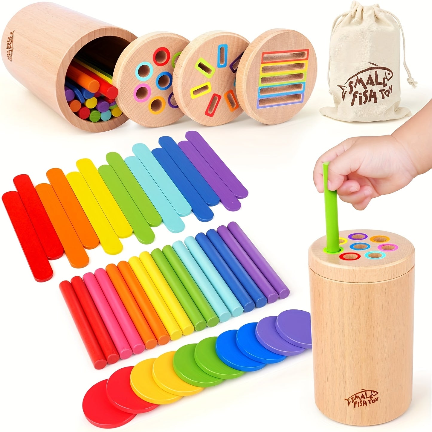 🌈 3-in-1 Wooden Toddler Learning Toy