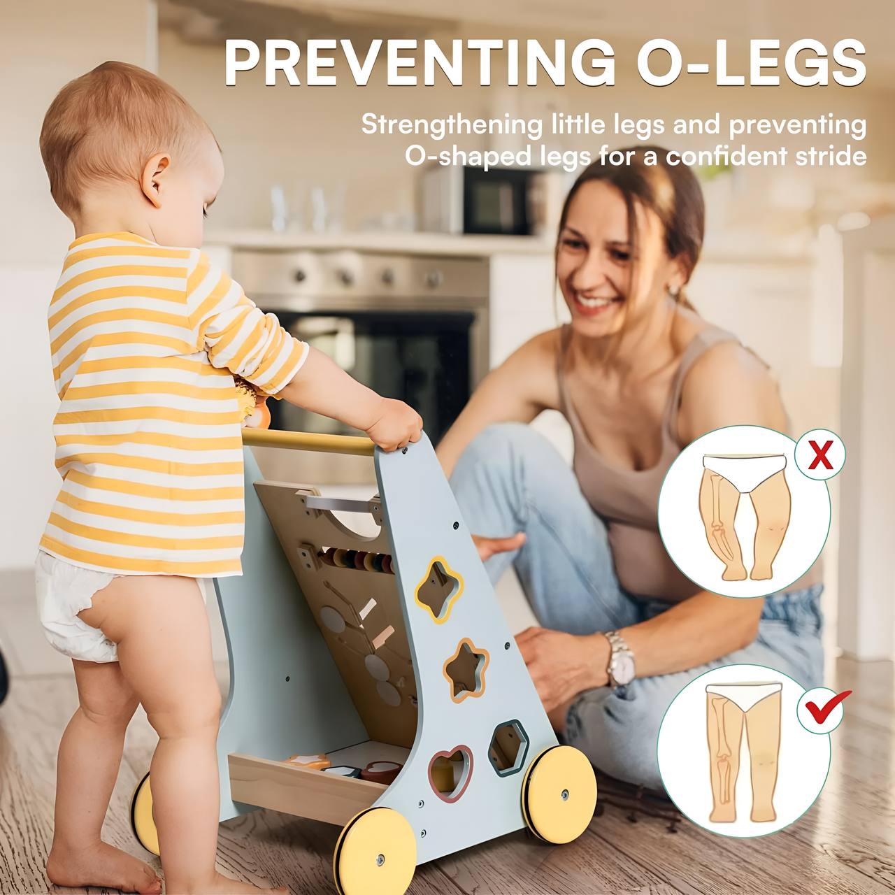 🌸 Montessori Wooden Baby Walker Robud with Activity Center & Storage