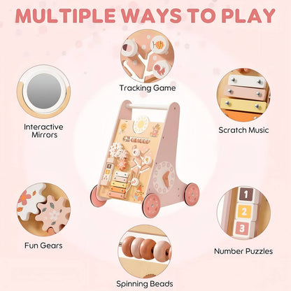 🌸 Montessori Wooden Baby Walker Robud with Activity Center & Storage