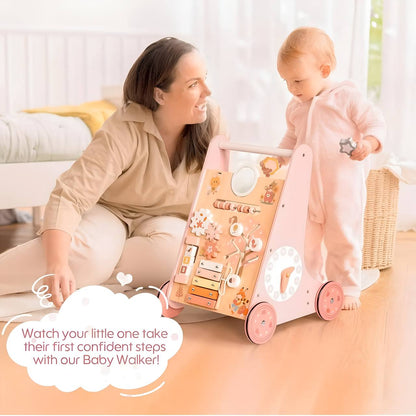 🌸 Montessori Wooden Baby Walker Robud with Activity Center & Storage