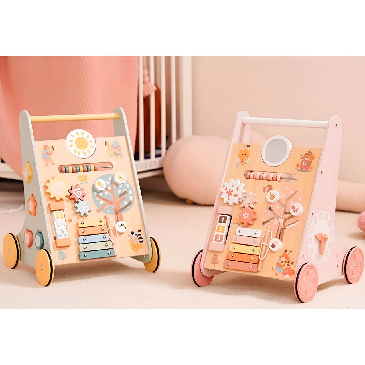 🌸 Montessori Wooden Baby Walker Robud with Activity Center & Storage